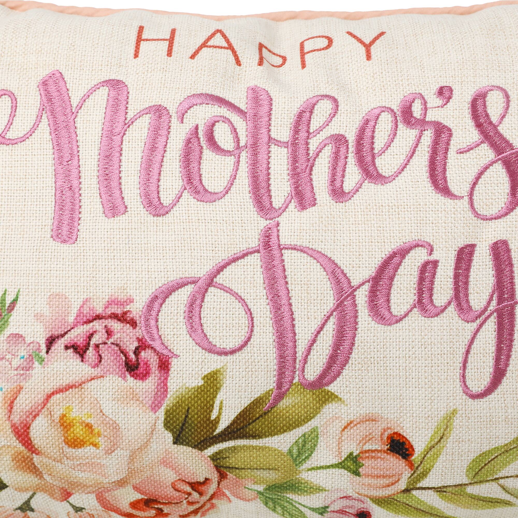 Glitzhome® 18" Faux Burlap Happy Mother's Day Floral Pillow